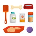 Pet shop products set icons