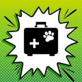 Pet shop sign illustration. Black Icon on white popart Splash at green background with white spots. Illustration