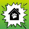 Pet shop, store building sign illustration. Black Icon on white popart Splash at green background with white spots. Illustration