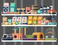 Pet shop or store showcase with animal food