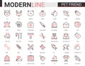 Pet shop thin red black line icon vector illustration set with outline veterinary symbols for dog cat snake fish mouse Royalty Free Stock Photo