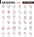 Pet shop thin red black line icon vector illustration set with outline veterinary symbols for dog cat snake fish mouse Royalty Free Stock Photo