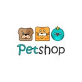 Pet shop vector logo template, outline color dog, cat, bird Royalty Free Stock Photo