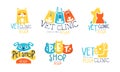 Pet Shop and Vet Clinic Graphic Emblem Original Design Vector Set Royalty Free Stock Photo