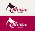 Pet shop or veterinary clinic logo. Animals, dog, cat icon. Lettering vector illustration