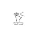 Pet sitting logo, hand petting cat minimalistic symbol design, animal care, vector illustration