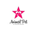 Pet star Logo dog cat design vector template. Animals Veterinary clinic Logotype concept outline icon Royalty Free Stock Photo