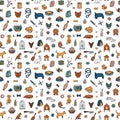 Pet store dogs, cats, birds, other domestic animals seamless pattern Royalty Free Stock Photo