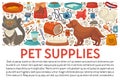 Pet supplies banner template with dog and cat care accessories