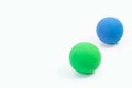 Pet supplies about rubber balls of green and blue for pet on iso Royalty Free Stock Photo