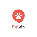 Pet talk discussion club forum logo with paw illustration inside bubble speech speak icon