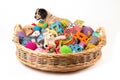 pet toy basket overflowing with toys and treats Royalty Free Stock Photo