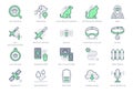 Pet tracking line icons. Vector illustration include icon - trace, collar, microchip, magnifier, battery, dog, cat