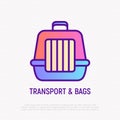 Pet transport bag thin line icon. Modern vector illustration of carrying equipment for cat or dog Royalty Free Stock Photo