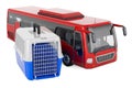 Pet travel plastic cage with bus, 3D rendering Royalty Free Stock Photo