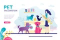 Pet vaccination landing page. Veterinarian holding syringe for vaccinations. Concept of veterinary, animal protection and pet