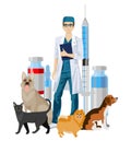 Pet veterinarian. Veterinary doctor checking and treating animals. Idea of pet care. Animal medical treatment and