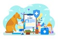 Pet veterinary clinic vector illustration, cartoon flat tiny veterinarian people check, doctor care animal in hospital Royalty Free Stock Photo