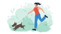 Pet Walking And Running In Park With Girl Vector Royalty Free Stock Photo