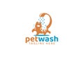 Pet wash logo with a happy cat taking a bath as the icon Royalty Free Stock Photo