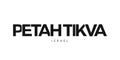 Petah Tikva in the Israel emblem. The design features a geometric style, vector illustration with bold typography in a modern font