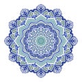 Vector abstract blue color floral mandala on a white background
