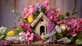 petals birdhouse flowers Royalty Free Stock Photo