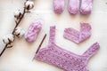 Petals purple crochet flower and wood crochet needles