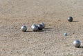 Petanque balls detail during local tournament in the Spanish island of Mallorca