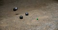 Petanque balls in the playing field, Ball of petanque is iron for throw in relaxing time Royalty Free Stock Photo