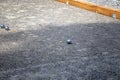 Petanque balls in the playing field, Ball of petanque Royalty Free Stock Photo