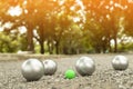 Petanque balls in the playing field Royalty Free Stock Photo