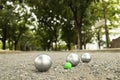 Petanque balls in the playing field Royalty Free Stock Photo