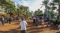 Petanque competitions on the waterfront in Lloret de Mar, Spain