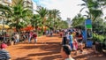 Petanque competitions on the waterfront in Lloret de Mar, Spain