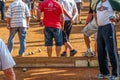 Petanque competitions on the waterfront in Lloret de Mar, Spain