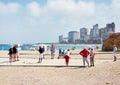 Petanque players on the beach of El Campello Royalty Free Stock Photo