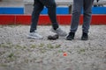 Petanque throwers on playground Royalty Free Stock Photo