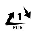 1 PETE icon vector isolated on white background, 1 PETE sign , w