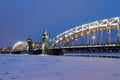 Peter the Great Bridge on the Neva River in Saint Petersburg at night View Bolsheokhtinsky bridge winter night Royalty Free Stock Photo