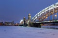 Peter the Great Bridge on the Neva River in Saint Petersburg at night View Bolsheokhtinsky bridge winter night Royalty Free Stock Photo