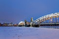 Peter the Great Bridge on the Neva River in Saint Petersburg at night View Bolsheokhtinsky bridge winter night Royalty Free Stock Photo