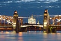 Peter the Great Bridge and the Smolny Cathedral on White Night. Saint Petersburg, Russia Royalty Free Stock Photo