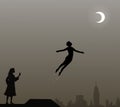 Peter Pan and Wendy on the roof, peter pan flies, couple,