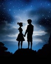 Peter Pan and Wendy standing with their backs to each other silhouettes of hearts breaking between them Psychology