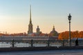 Peter and Paul Cathedral on Hare island from Troitsky bridge, Saint Petersburg, Russia Royalty Free Stock Photo
