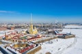 Peter and Paul Cathedral in Saint Petersburg, Russia. It is one of the main landmarks of the city. Golden tall spire of Peter and Royalty Free Stock Photo