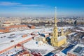 Peter and Paul Cathedral in Saint Petersburg, Russia. It is one of the main landmarks of the city. Golden tall spire of Peter and Royalty Free Stock Photo