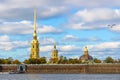 Peter and Paul Fortress on the Neva River in autumn in St. Petersburg on a cloudy sky Royalty Free Stock Photo