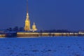 Peter and Paul fortress at night in winter. Saint Petersburg, Russia Royalty Free Stock Photo